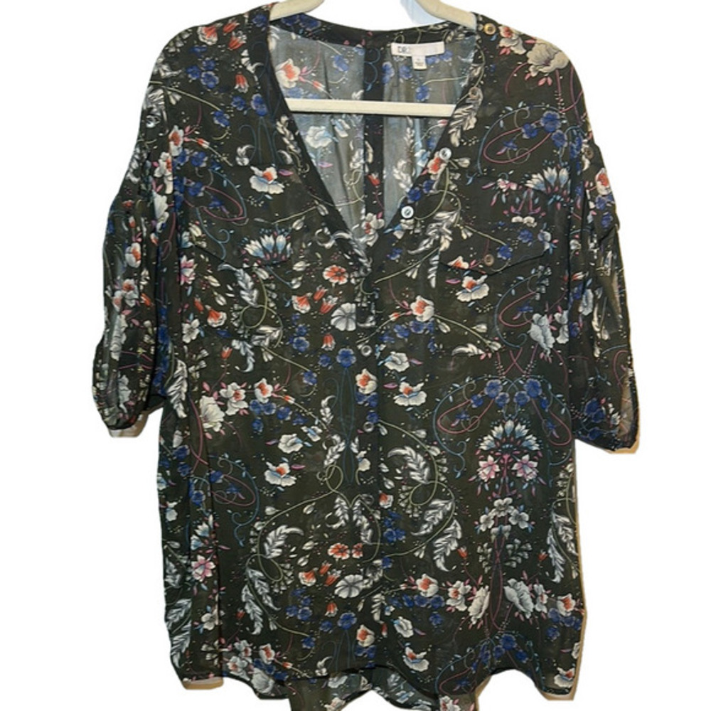 DR2 Pink Floral Blouse with Relaxed Fit and Three-Quarter Sleeves